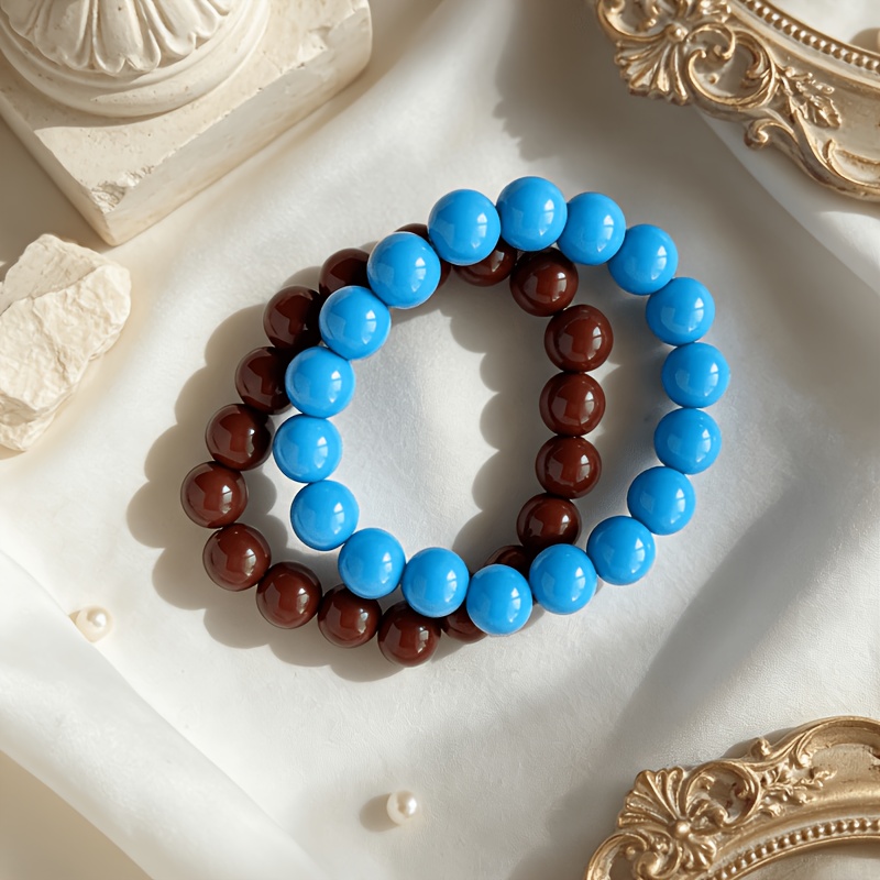 Solid Color Round Bead Bracelets Set, Stackable Everyday Accessories